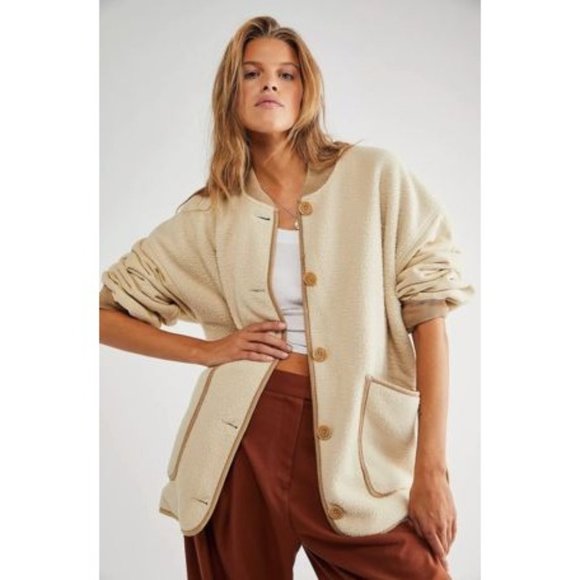 Free PeopleWild Rose Fleece Cardigan in Cream Size Large Shacket
